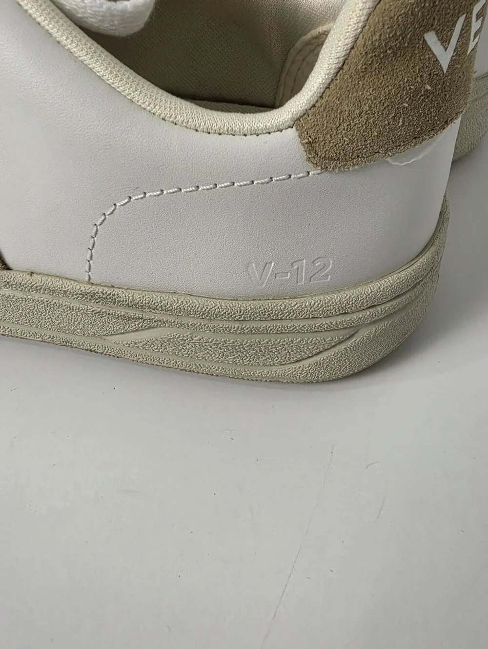 Veja V-12 Leather Suede Sneakers White Dune Size US 8 EU 39